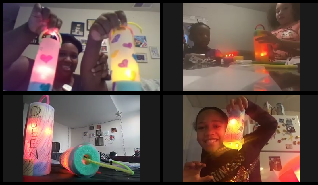 Engaging the community with lantern making. 