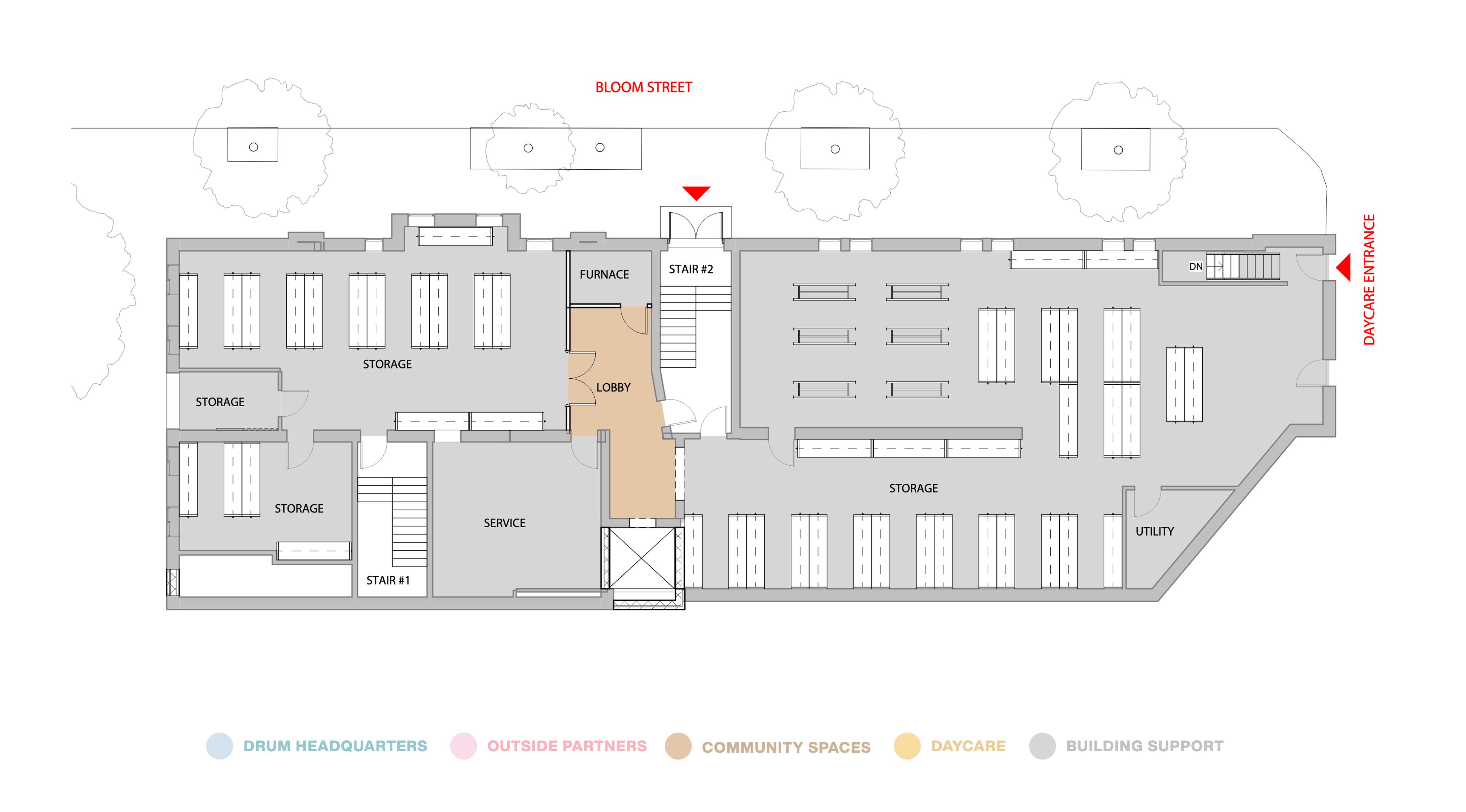 Basement floor plan and programming.