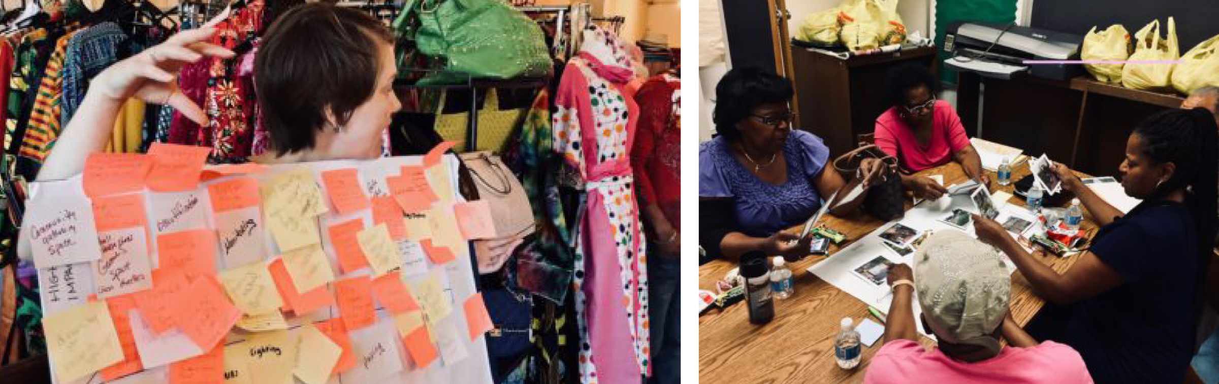 Laura Wheaton (NDC staff) at initial meeting for the Spaulding Parking Area in Park Heights. Park Heights residents participate in a workshop activity for the Arlington INSPIRE Community Garden