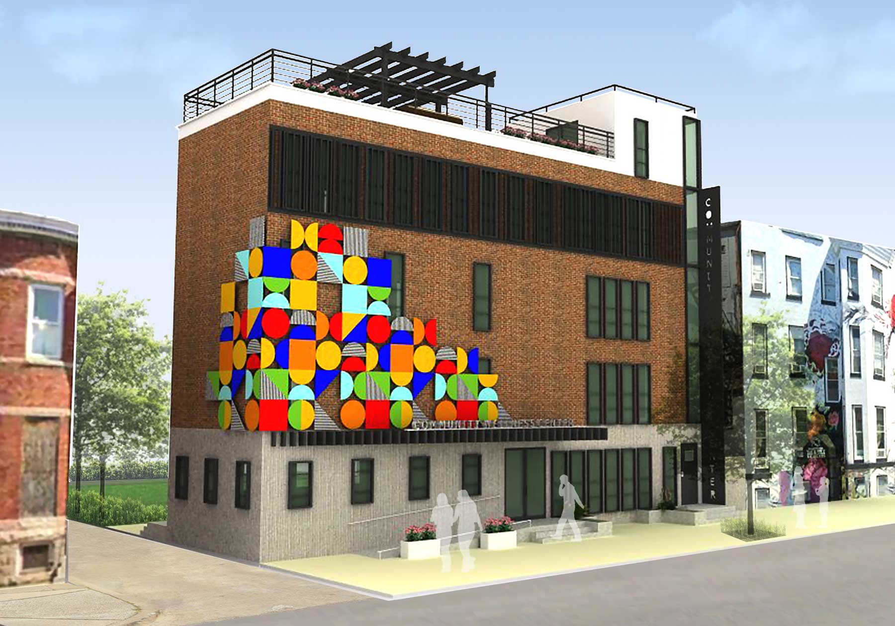 Conceptual architectural plans for A Step Forward’s offices and programming space in Harlem Park, Baltimore, a Community Design Works Program project by The Neighborhood Design Center.