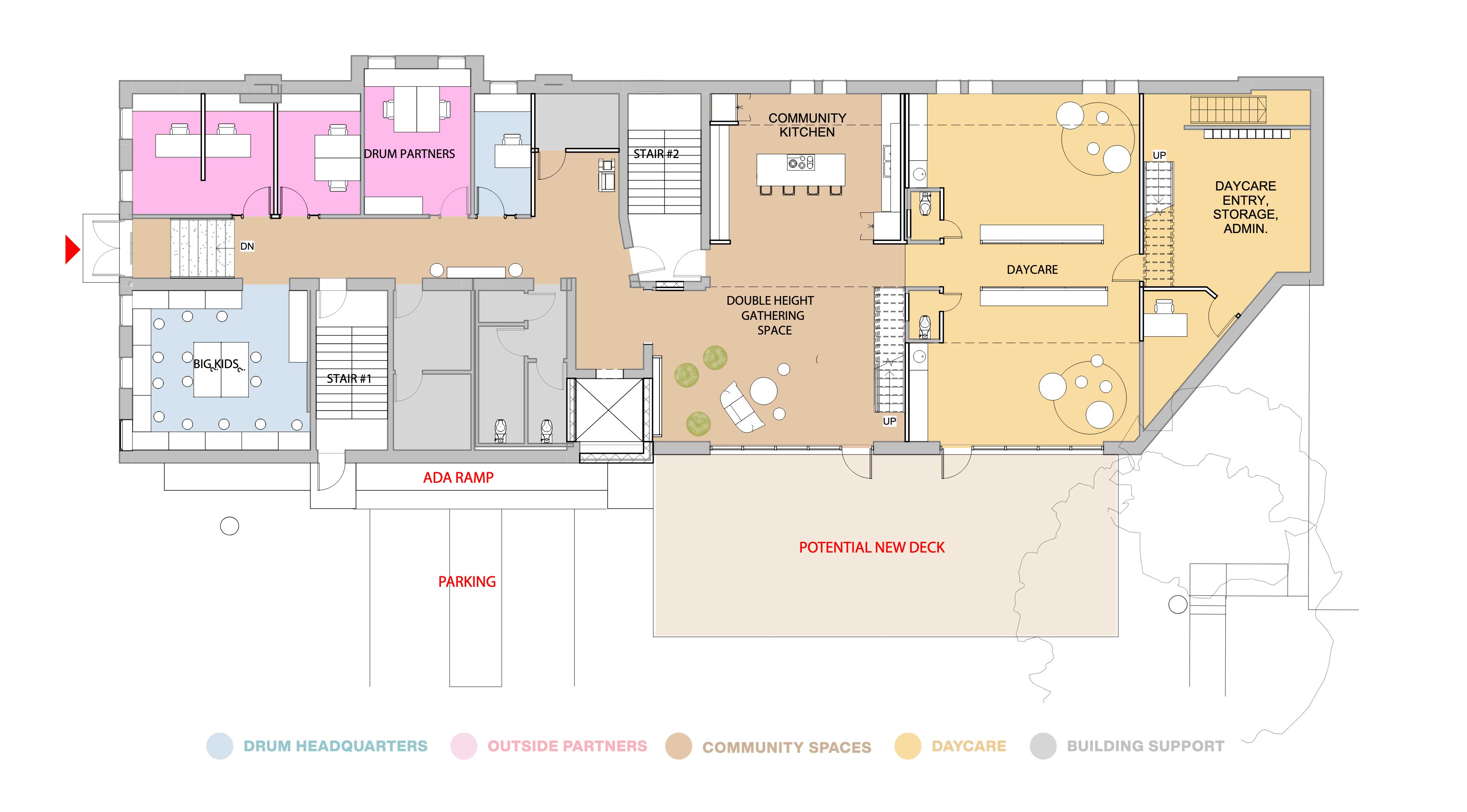 Level 1 floor plan and programming.