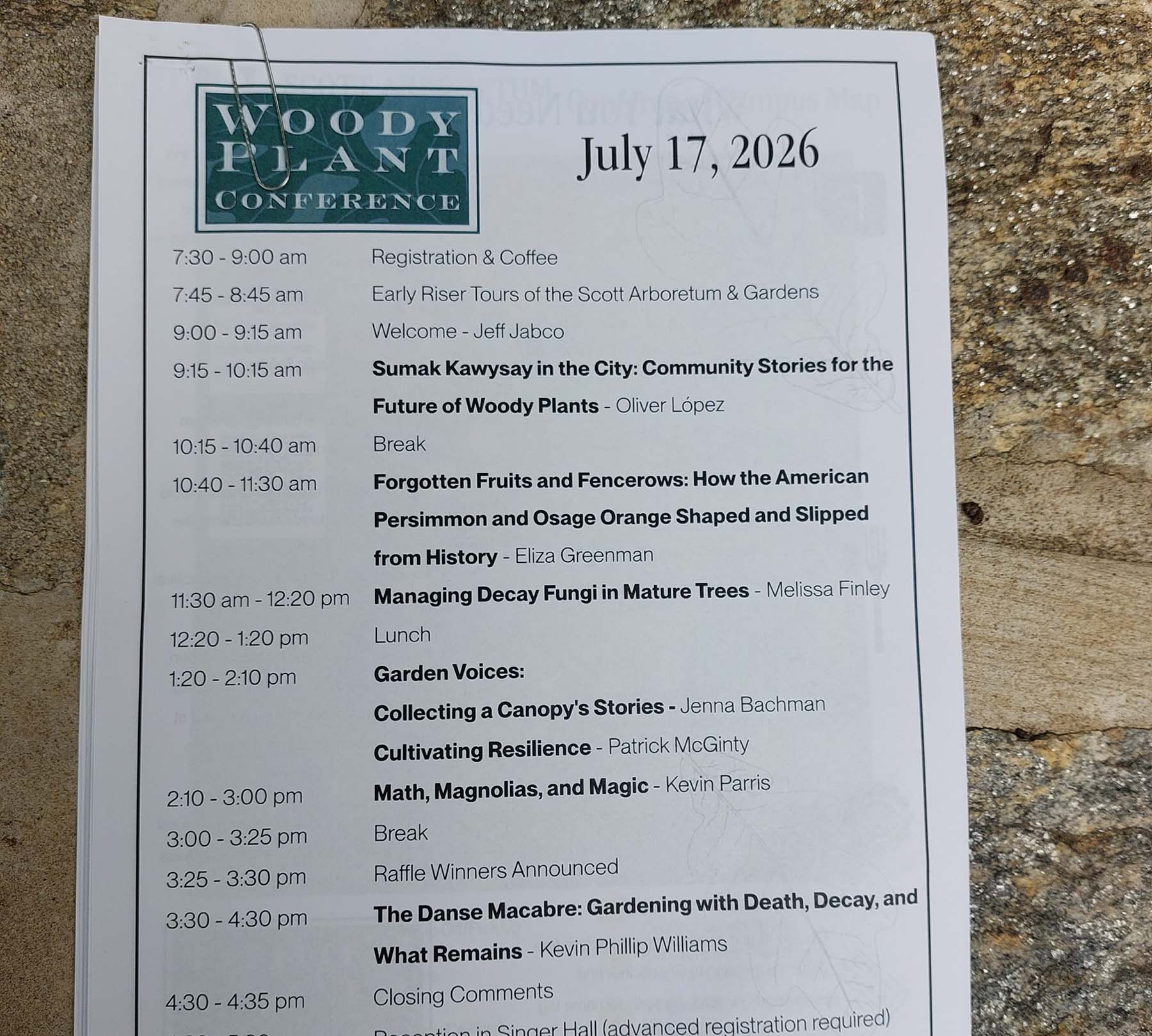 Event schedule for Woody Plant Conference.