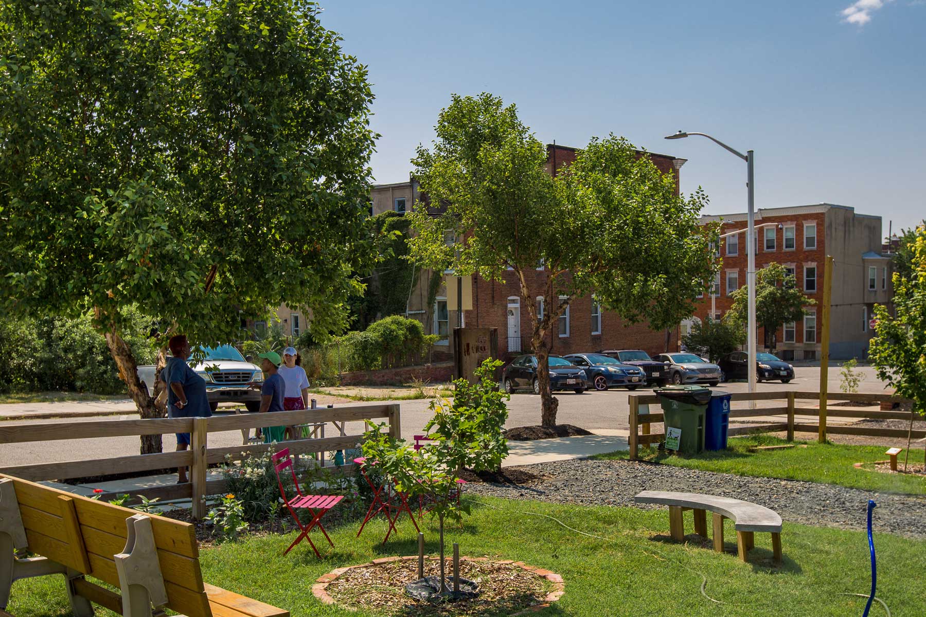 Boone Street Commons in Baltimore Midway East shows a vibrant green space and cared-for homes, an example of a “whole block” where every house is filled within a thriving surrounding community.