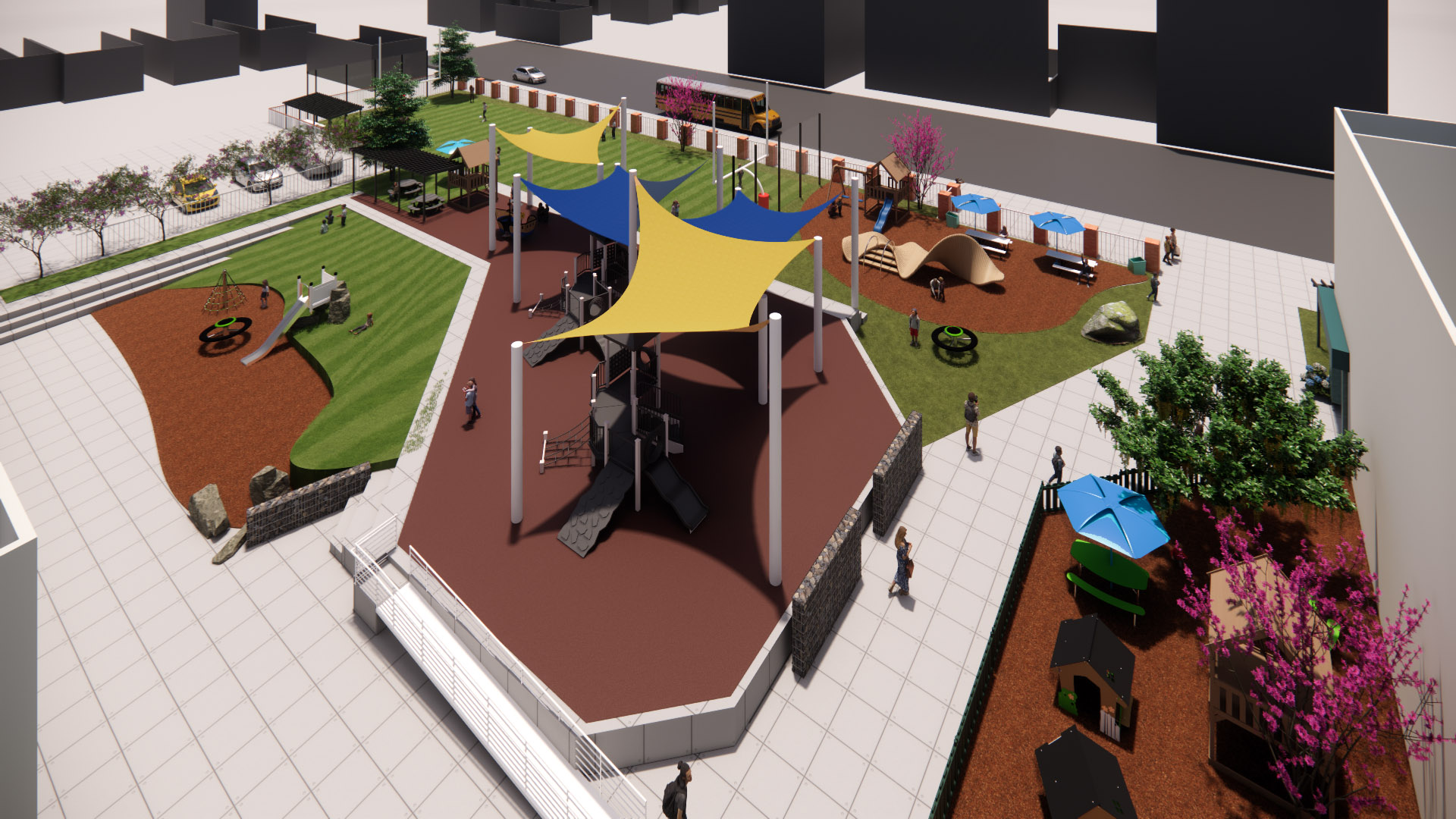 Mt. Royal Elementary Middle Playground Rendering: aerial view.