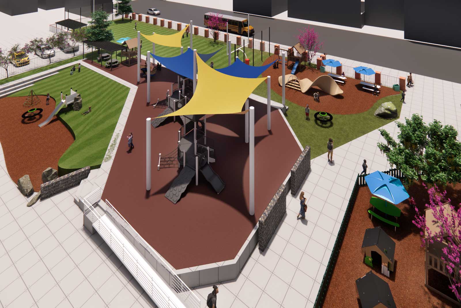 Top view rendering of Mt. Royal Elementary Playground in Bolton Hill Baltimore.