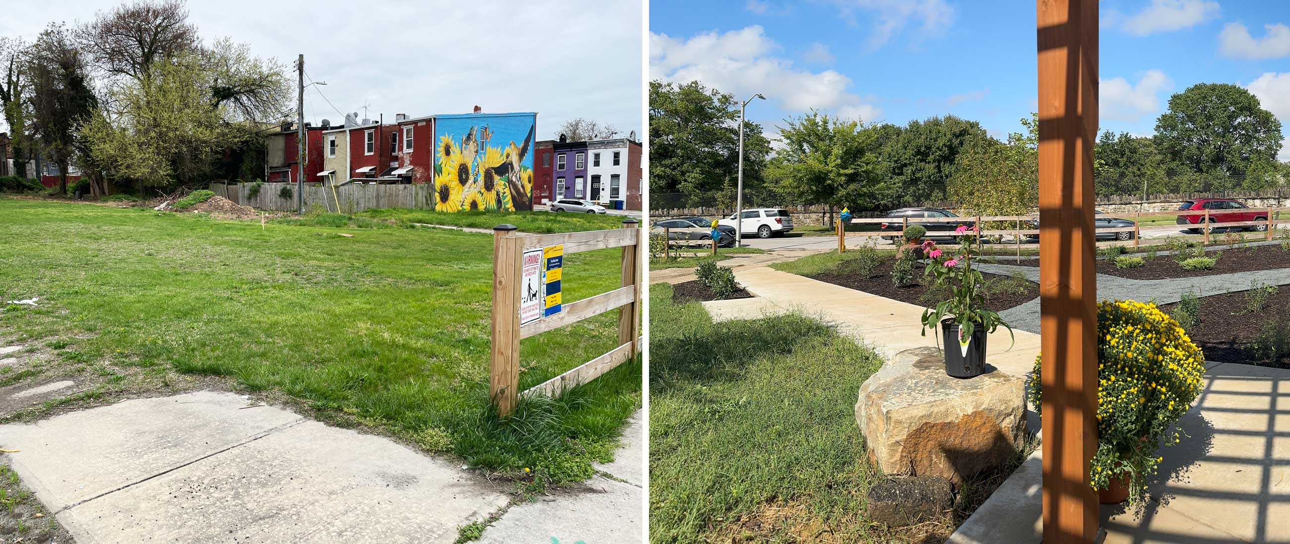 The space before and after the project.