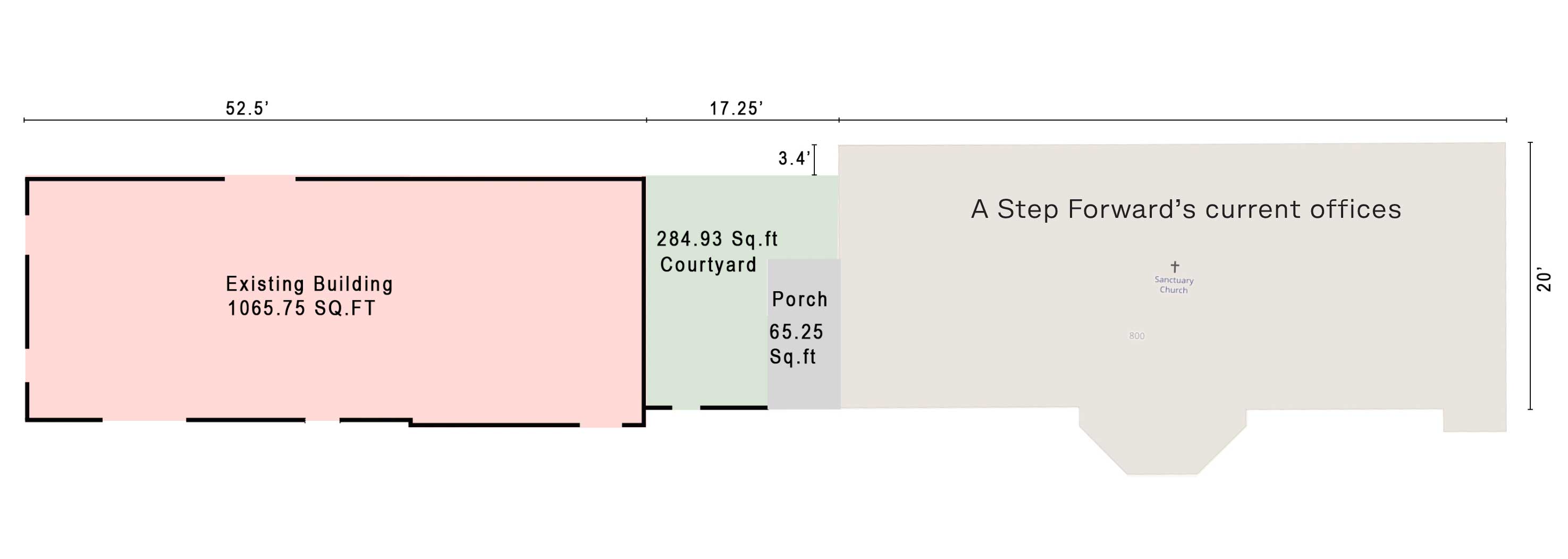 Footprint drawing of current offices and the underutilized space potential.