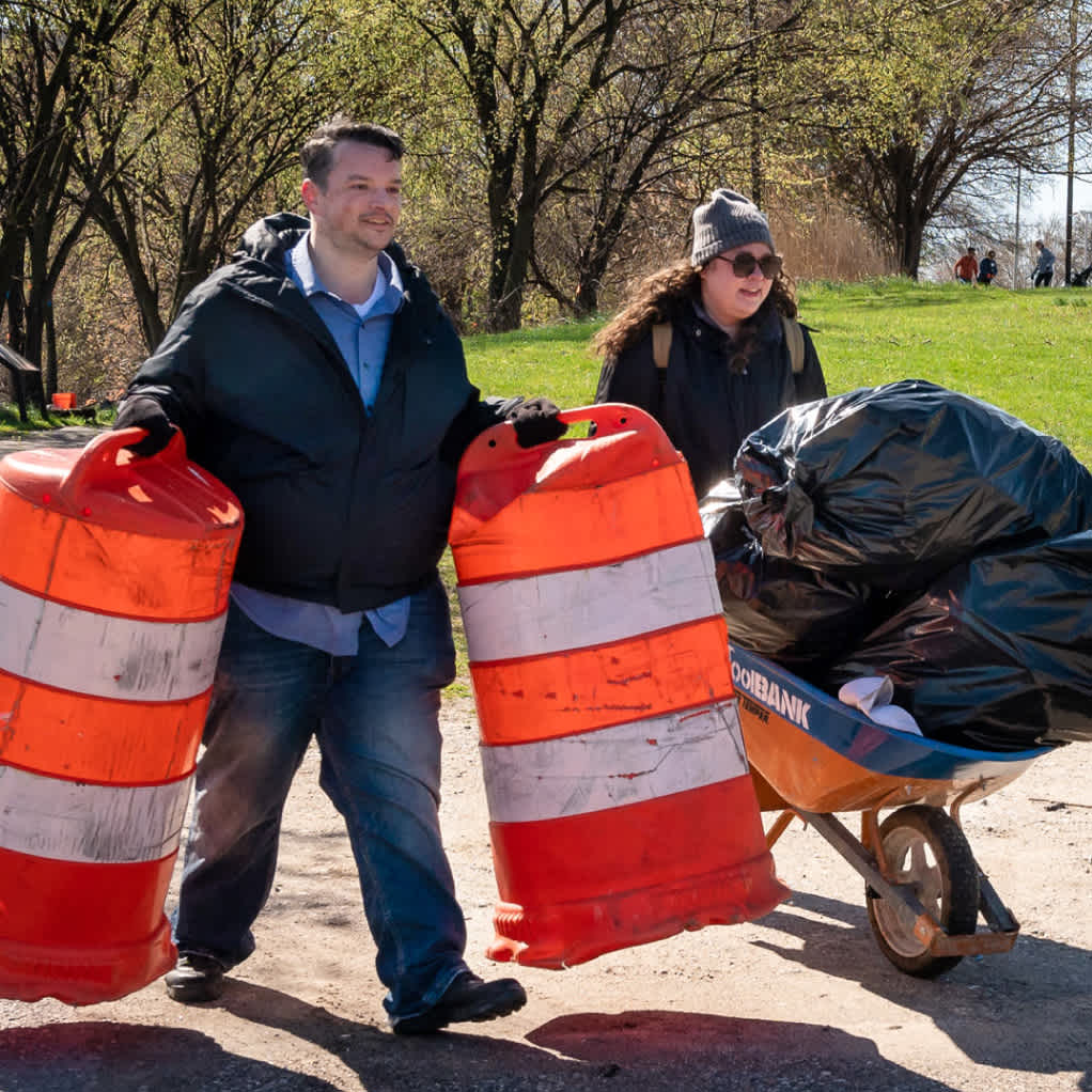 Teams racing to collect the most — and most interesting — trash in the park.