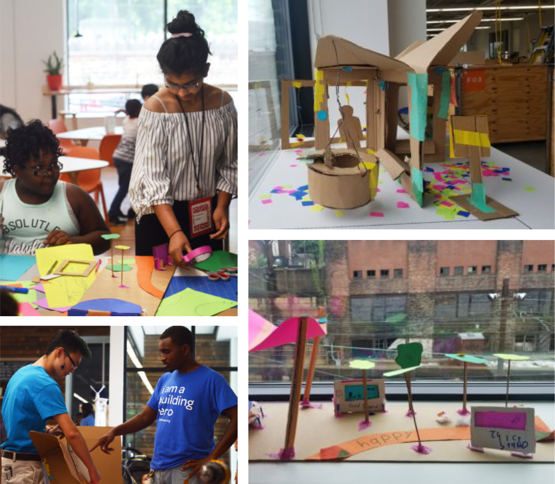 Interactive sculptures designed for play. Students work to build a cardboard prototype of a safe and playable bus stop. Images Courtesy J. Neal Design.
