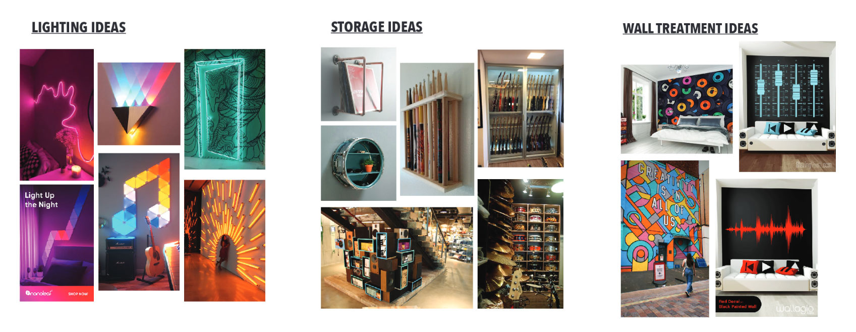 A few examples of our inspiration images to inform the look and feel of the space.