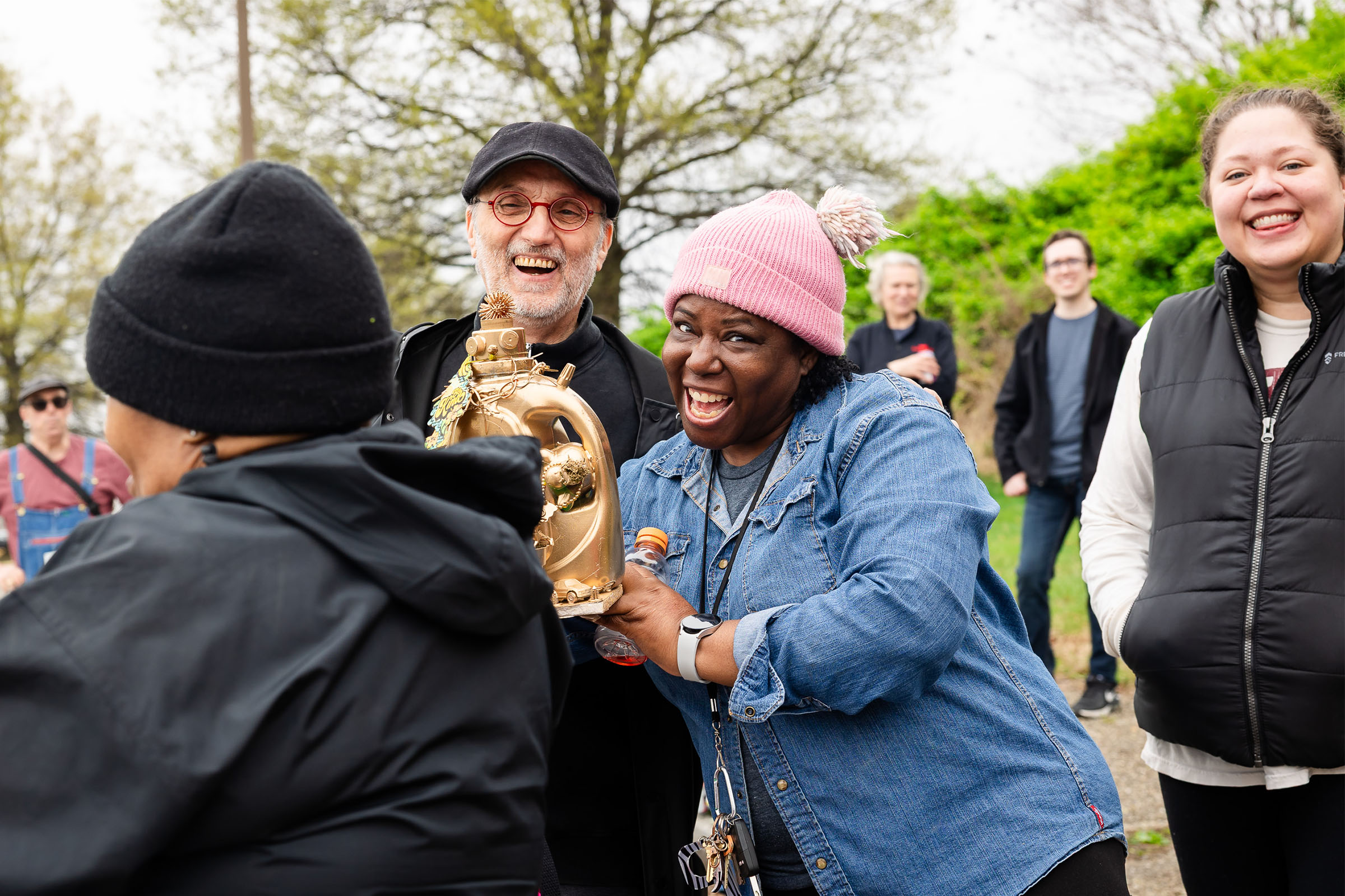 Board president engaged at fundraising event.