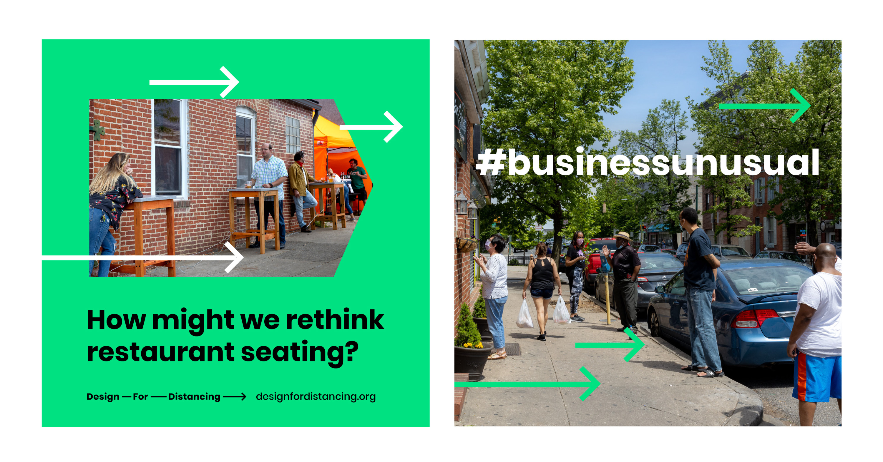 Some images from the Design for Distancing social media campaign and call to action.