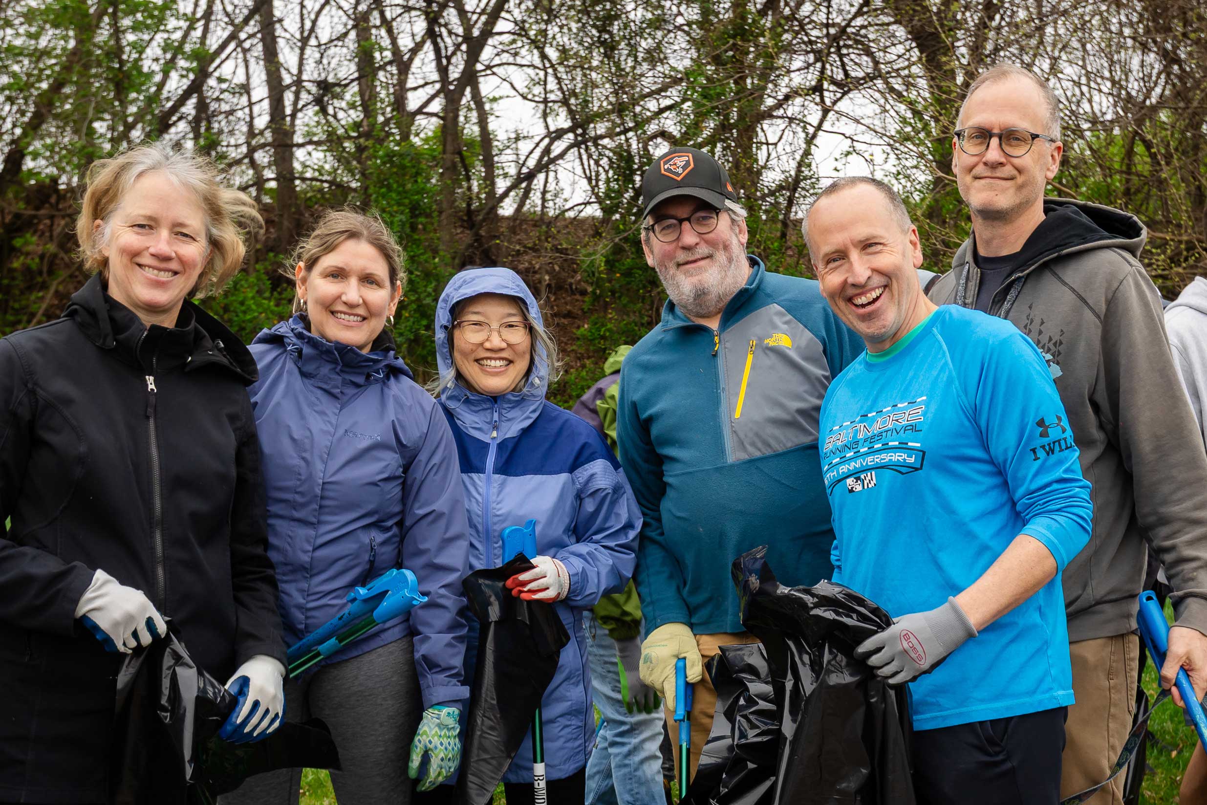 Jennifer Vey and her team at Trash Dash fundraiser clean-up event at Middle Branch park, Baltimore.