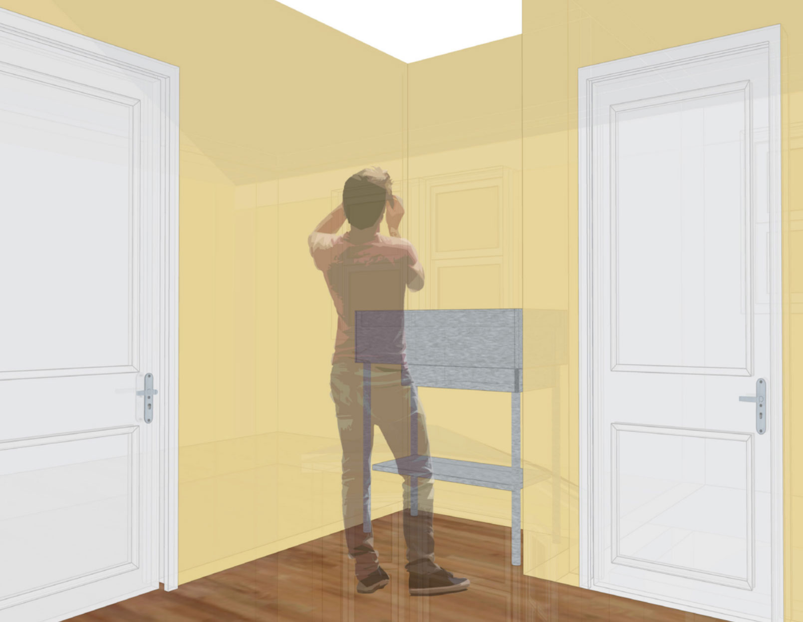 This renderings shows the new utility sink area on the second floor for artists.