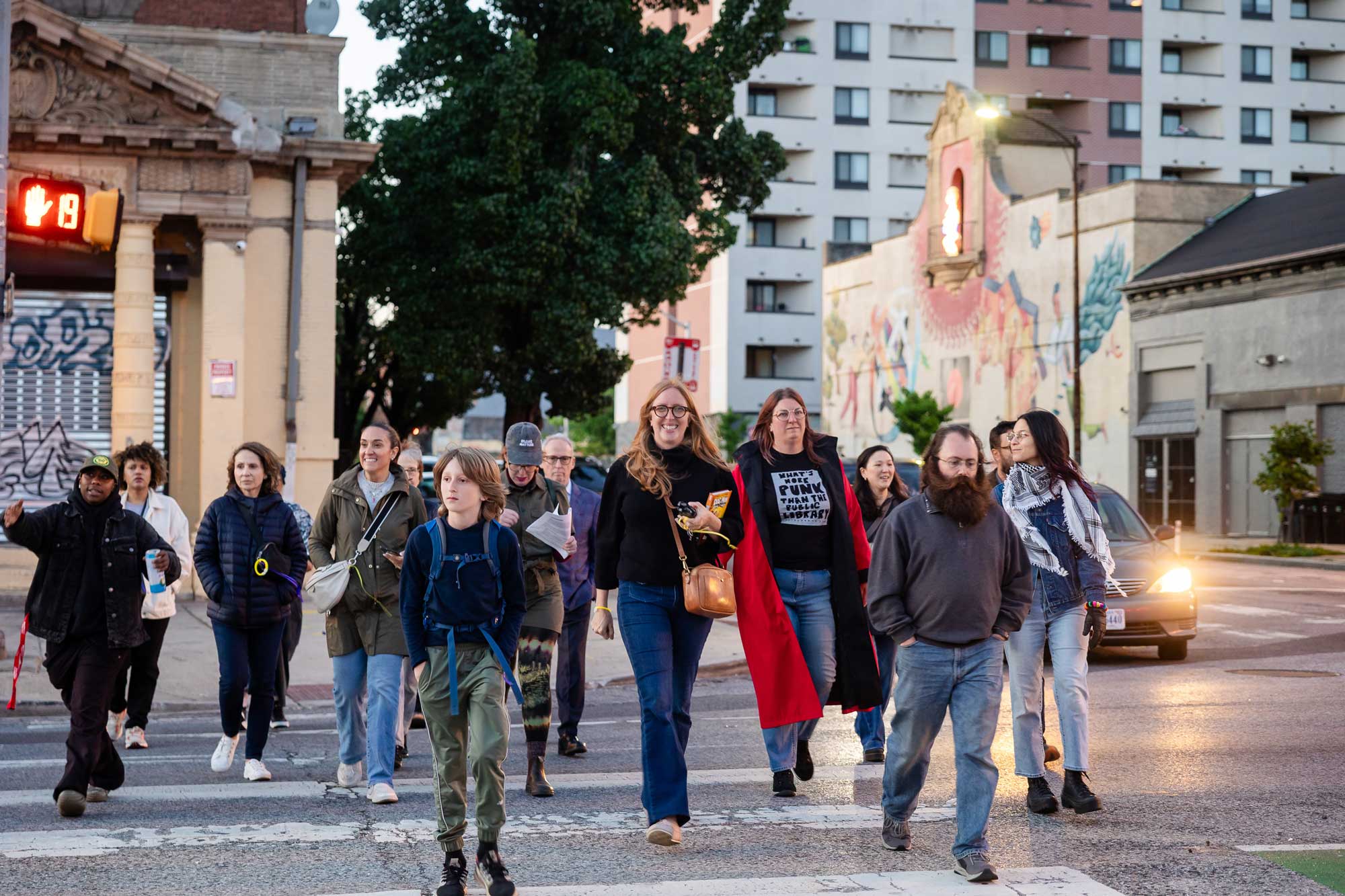 Inviting Light community walk to see the installations and learn more about public art.