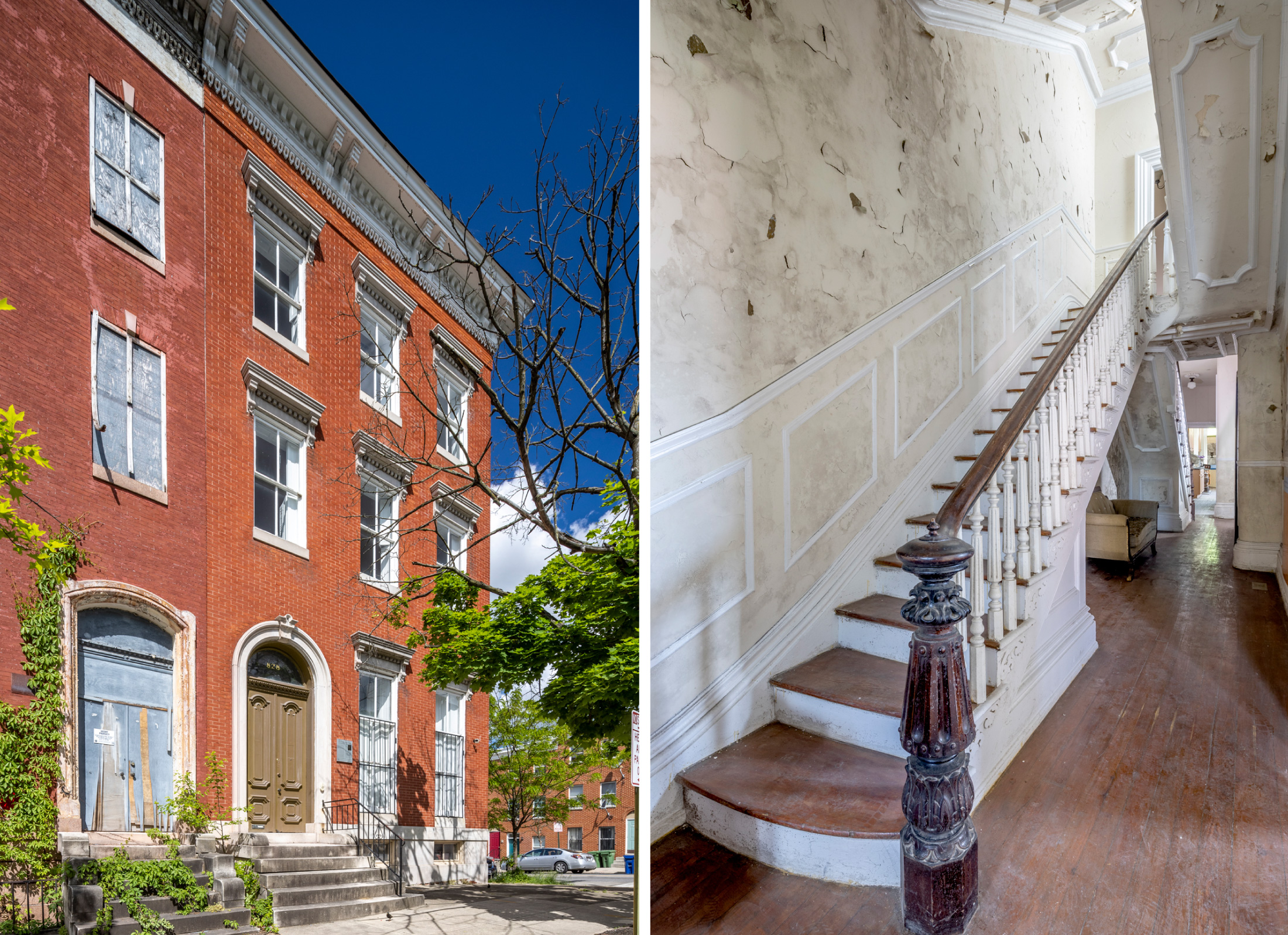 Existing conditions of Parren Mitchell House before construction — good bones and beautiful detailing, but subjected to years of neglect.
