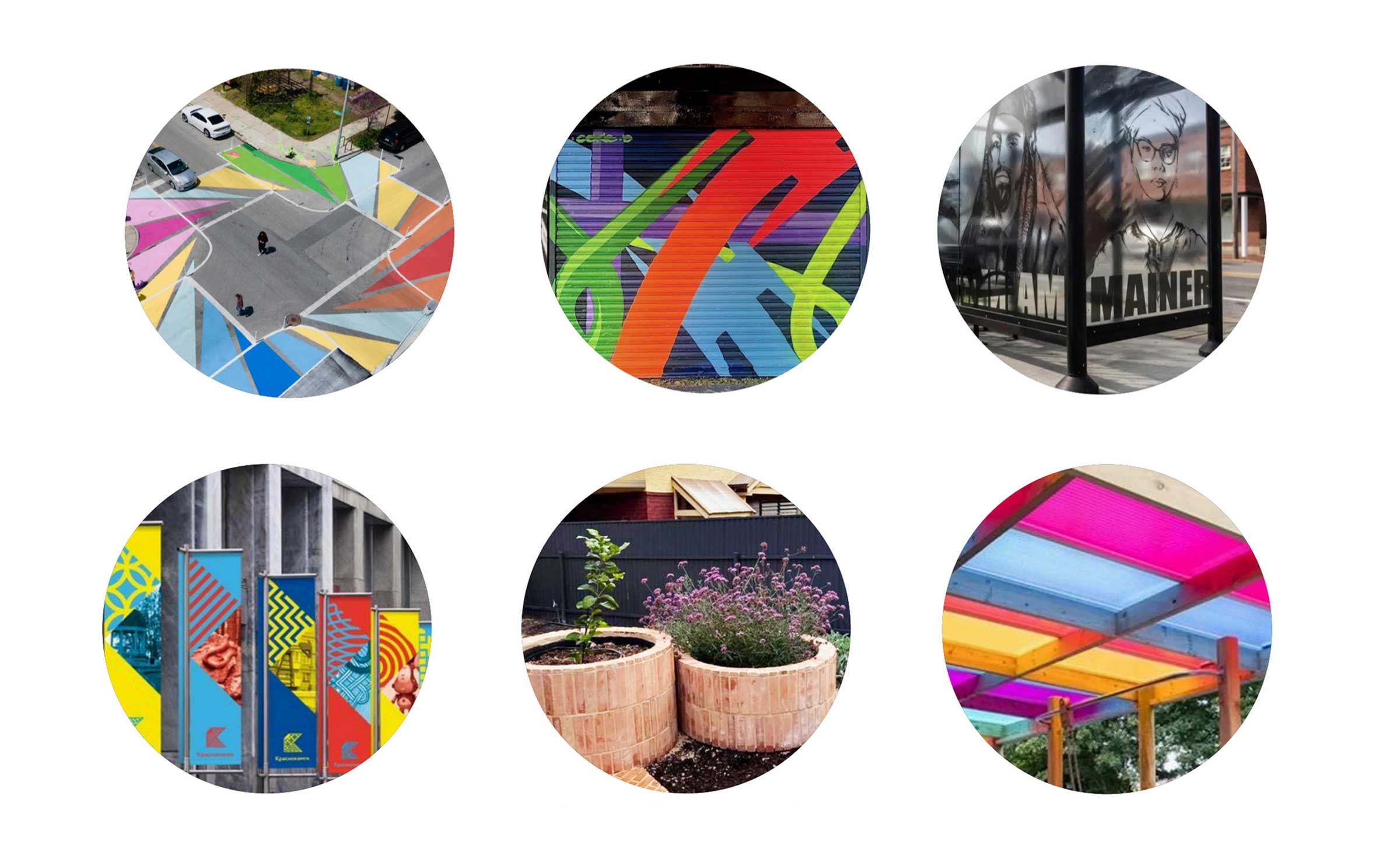 Yo Baltimore Facade Improvements precedent imagery examples such as mural styles and furnishing materials.