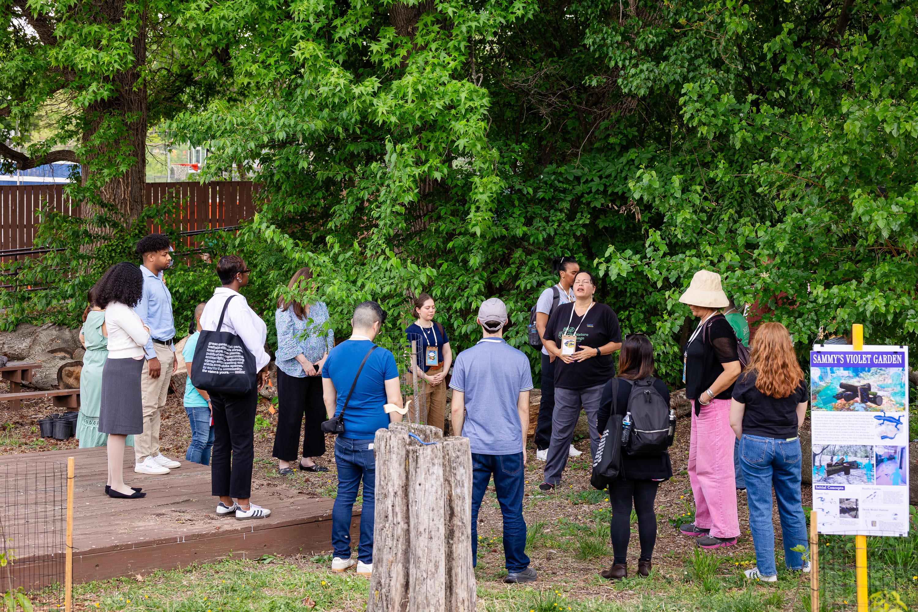The Vision is Yours Placemaking and Placekeeping Conference 2026: Attendees circle up and take a moment to get in touch with nature.