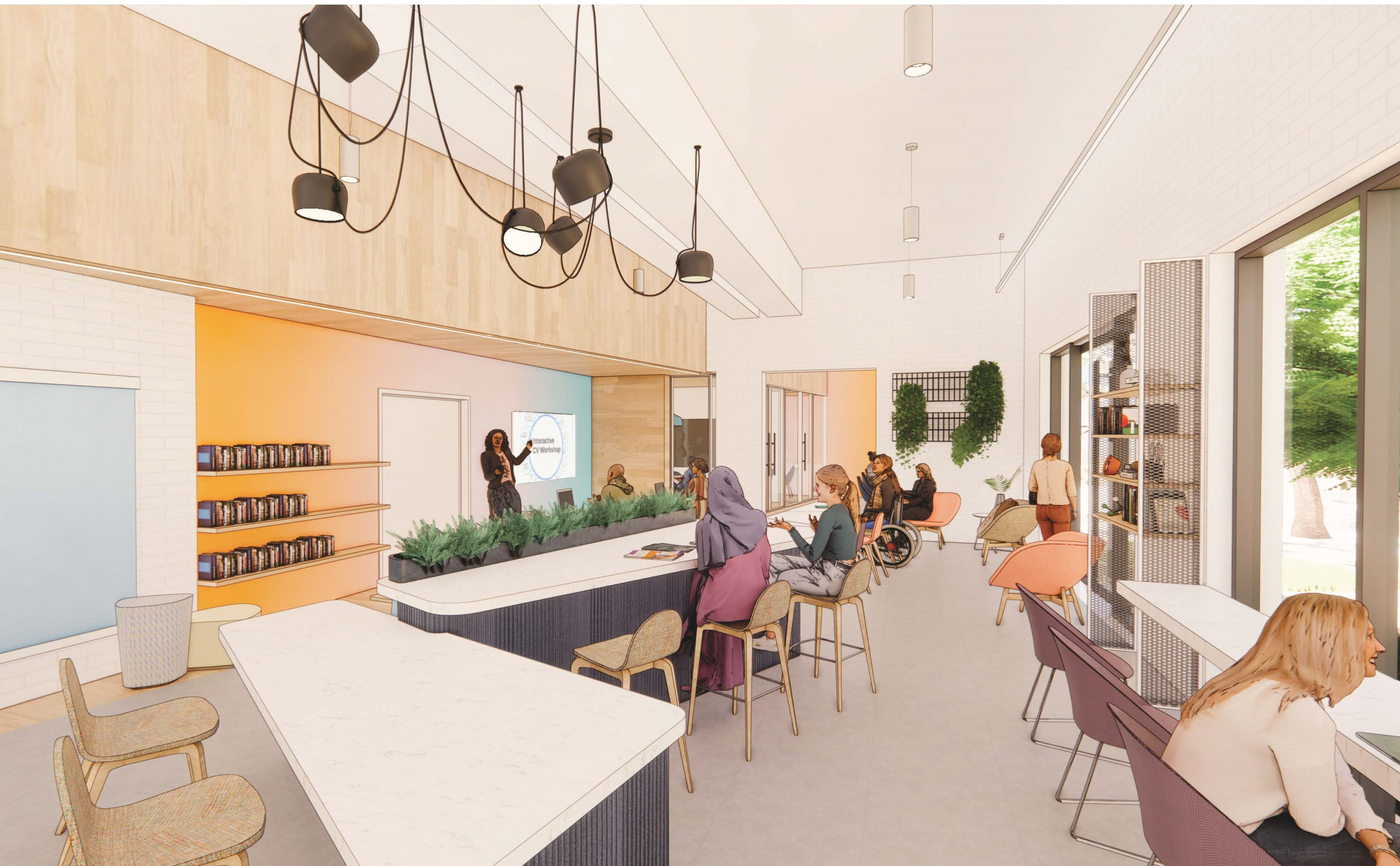 3705 Beltsville Life Lab, Beltsville Library — Prince George’s County Memorial Library System (PGCMLS) conceptual designs by the Neighborhood Design Center and Gensler.