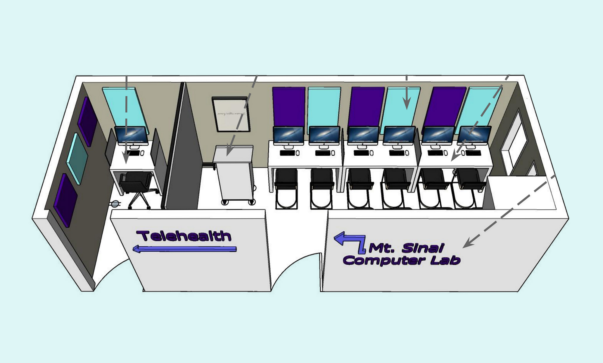 Rendering of Johnston Square Digital Equity Hub at Mt. Sinai Baptist Church Computer Lab, Baltimore. Design by the Neighborhood Design Center.