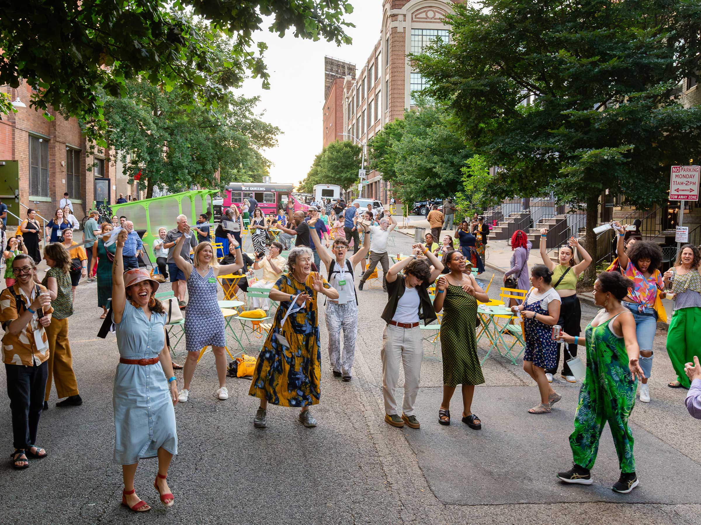 Dancing in the street at Placemaking Week Closing Party. Photo by Side A Photography.