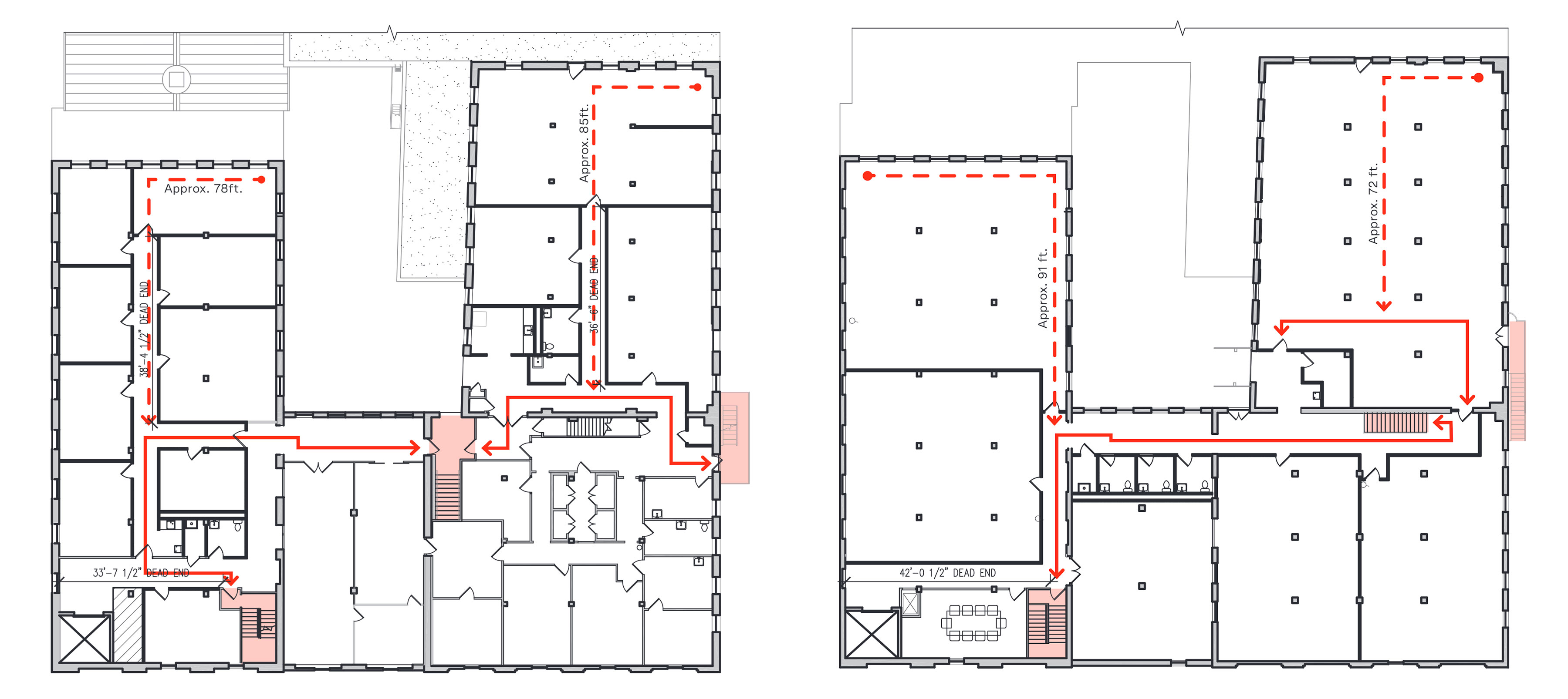 Routes of egress, 3rd floor on left, 4th on right.