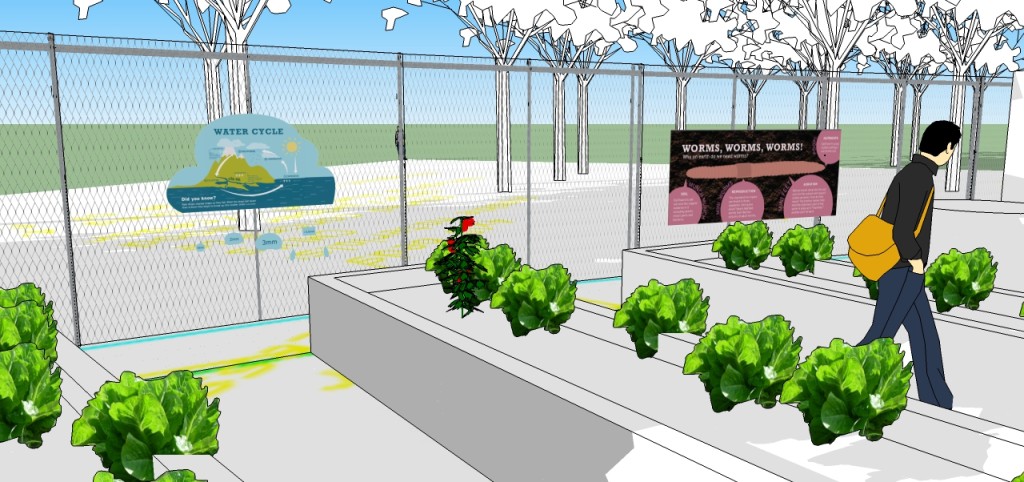 CDW BAIB garden and orchard. Environmental signage for education. Image by UMD Design Volunteers for NDC.
