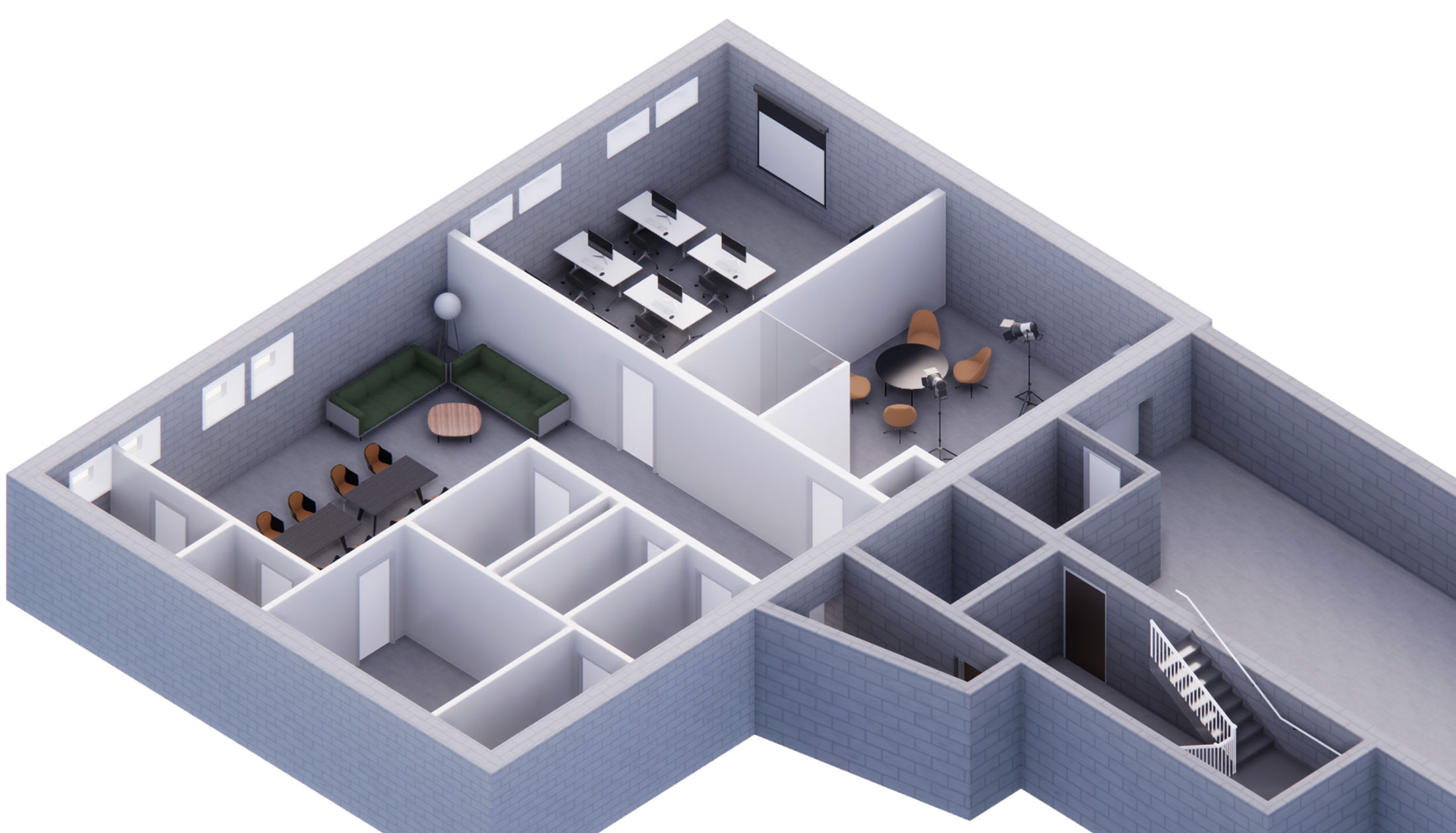 Basement floorplan of Baltimore’s Eubie Blake Cultural Center, showing how the programming spaces are broken up.
