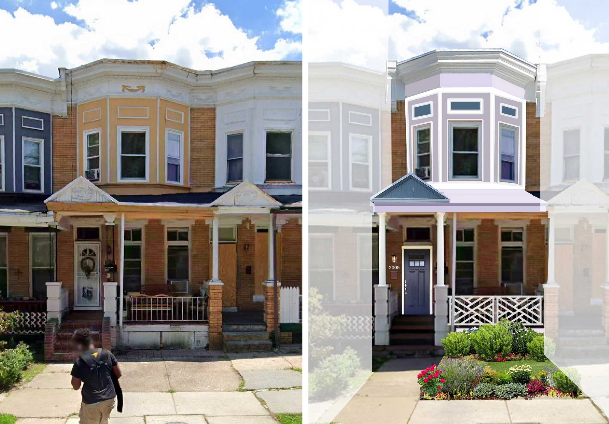 Existing facade conditions and proposed improvements.