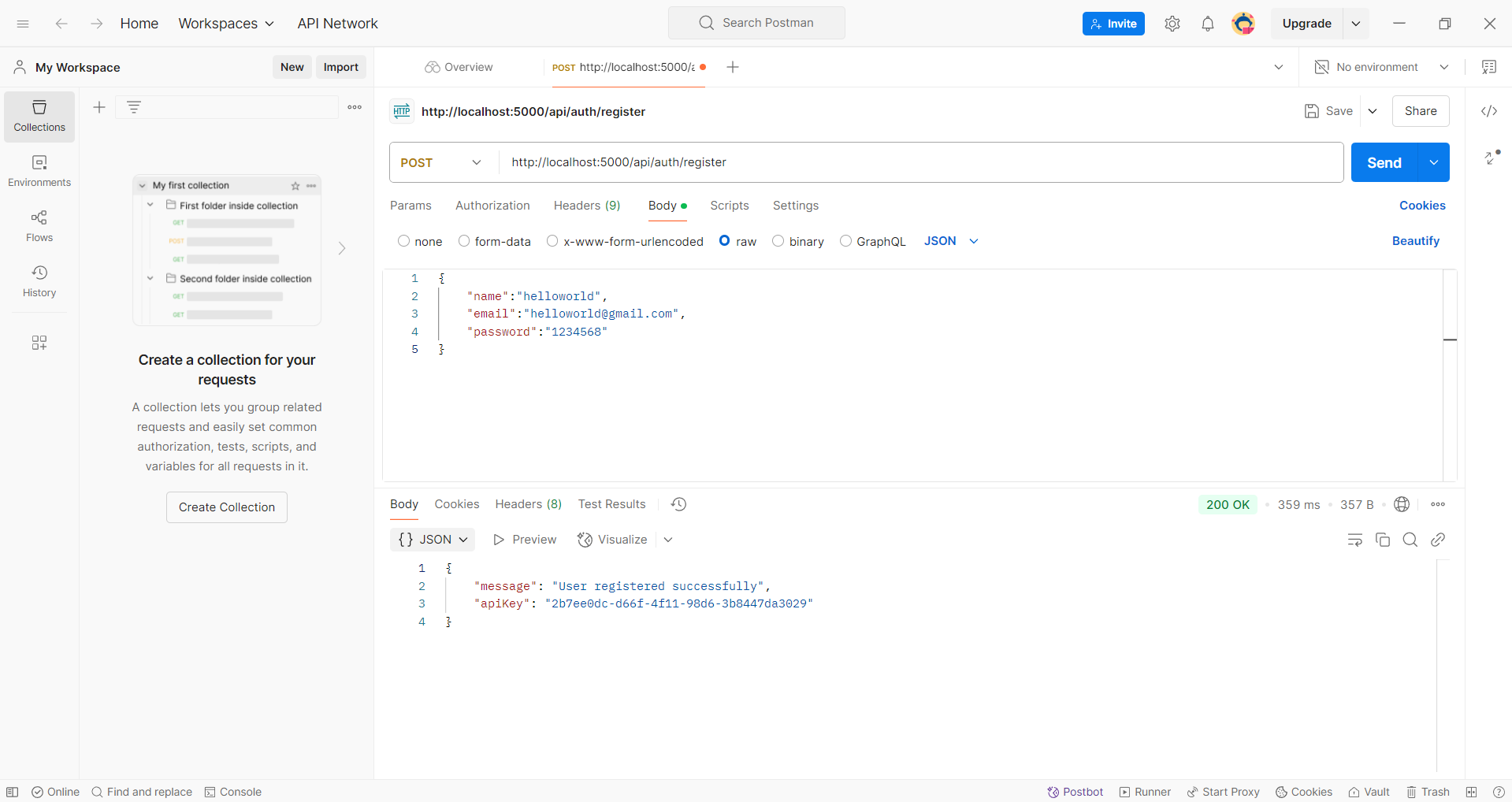 Postman testing register endpoint