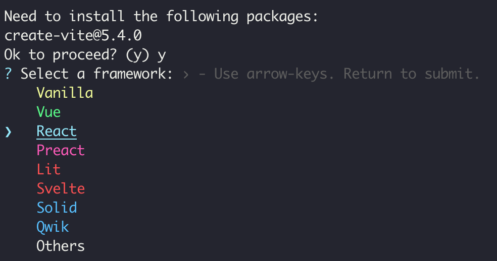 vite-install-framework-choices
