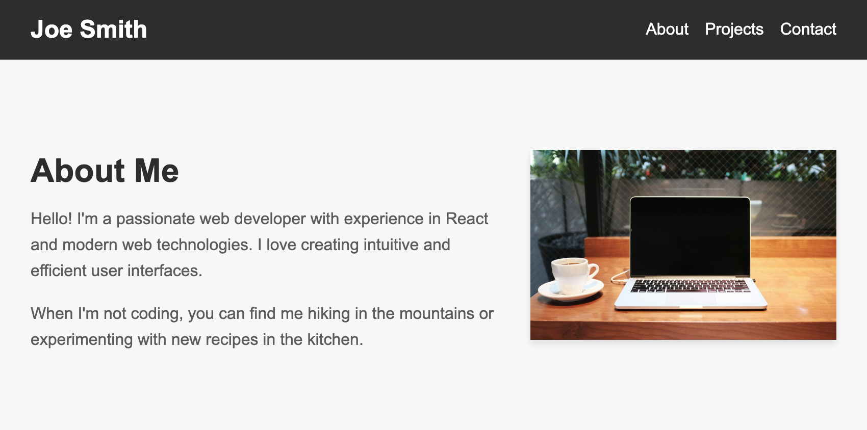 App after adding the About section.