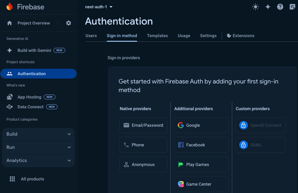 Firebase Authentication Sign-in method