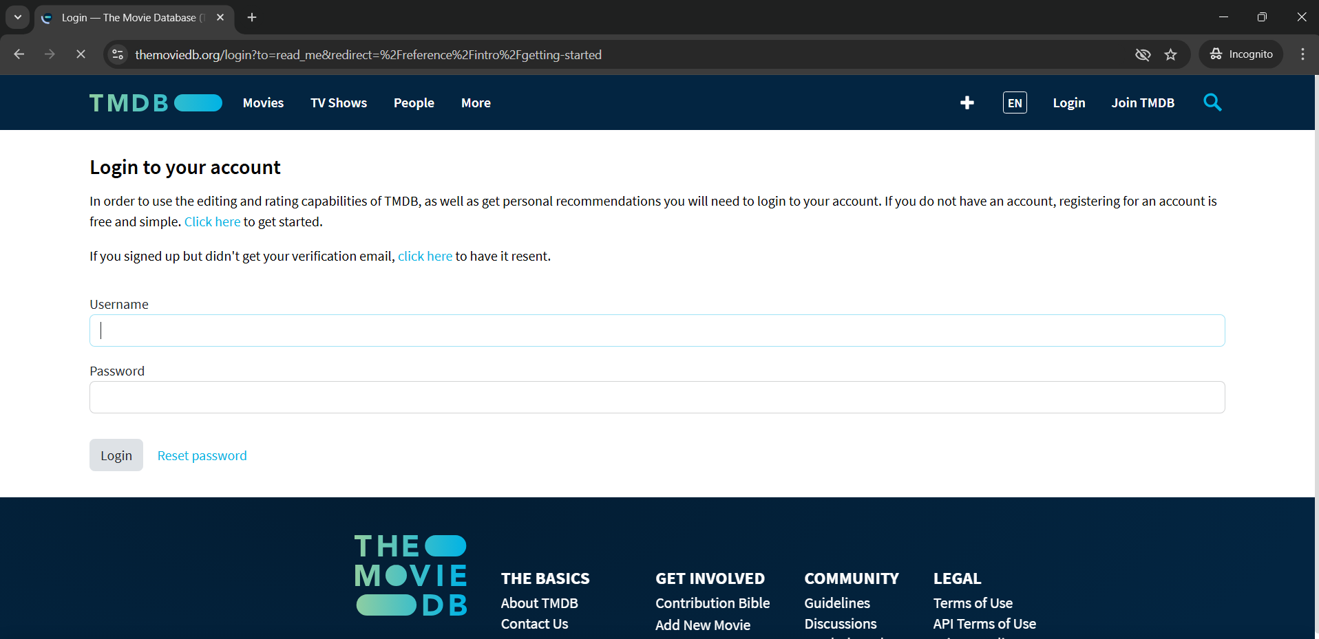 Creating TMDB account