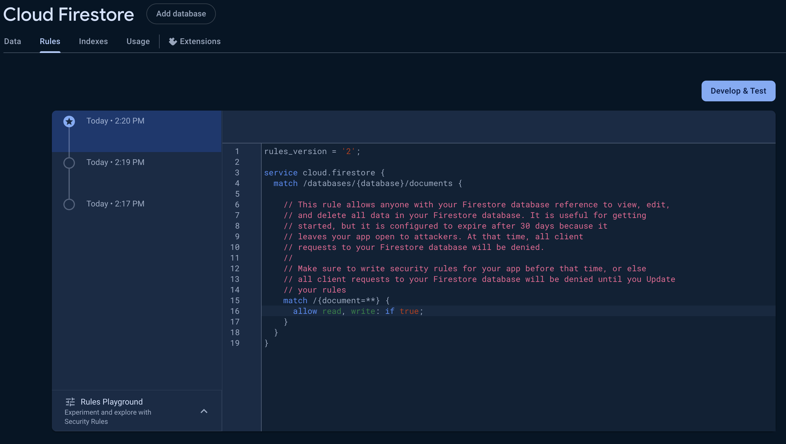 firebase-cloud-firestore-development-rules