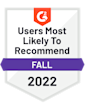 G2 Users Most Likely to Recommend (Fall 2022)