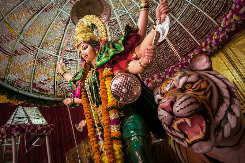 An idol of Maa Durga Devi at a temple in Mumbai