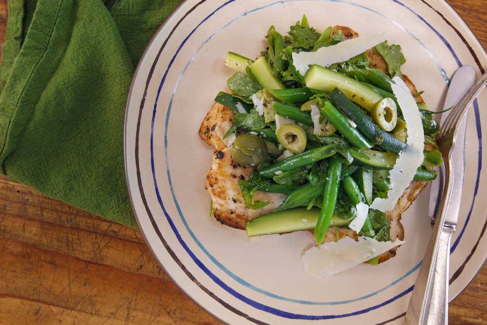 Chicken Paillard with Zucchini and Green Bean Salad
