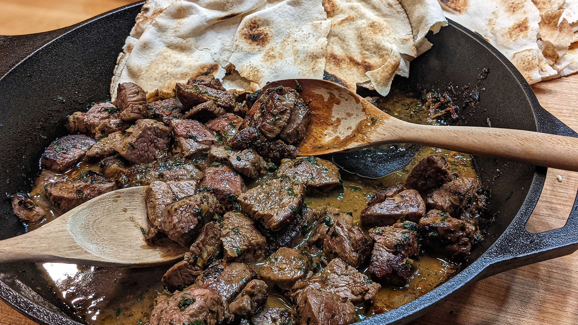 Marinated Beef Filet Bites with Spinach Rice Pilaf (Spanakorizo)