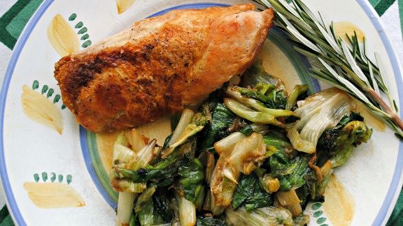 Garlic-Rosemary Chicken with Wilted Lemon Escarole