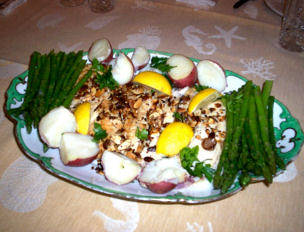 Trout Amandine, Steamed Asparagus and New Potatoes