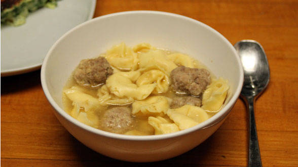 Mini Meat Dumplings and Cheese Tortellini in Broth