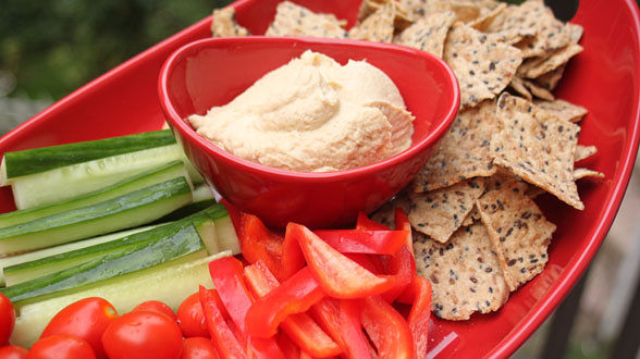 Lemon-Garlic Chickpea Dip with Veggies and Chips