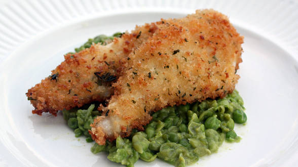 Crispy Oven Fish Fry with Mushy Peas