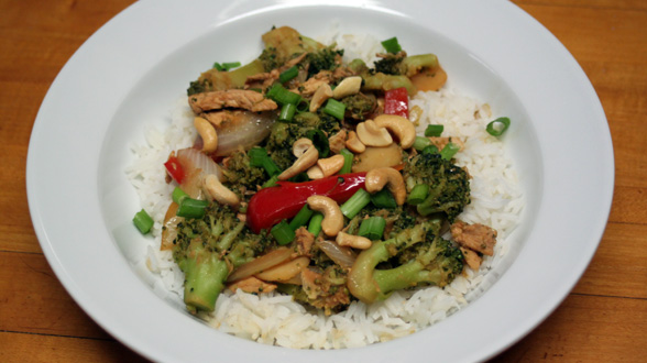 Spicy Cashew Chicken and Broccoli with Rice or Long Egg...