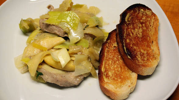 Ham or Smoked Pork Chops with Apples, Leeks and Honey-Mustard...