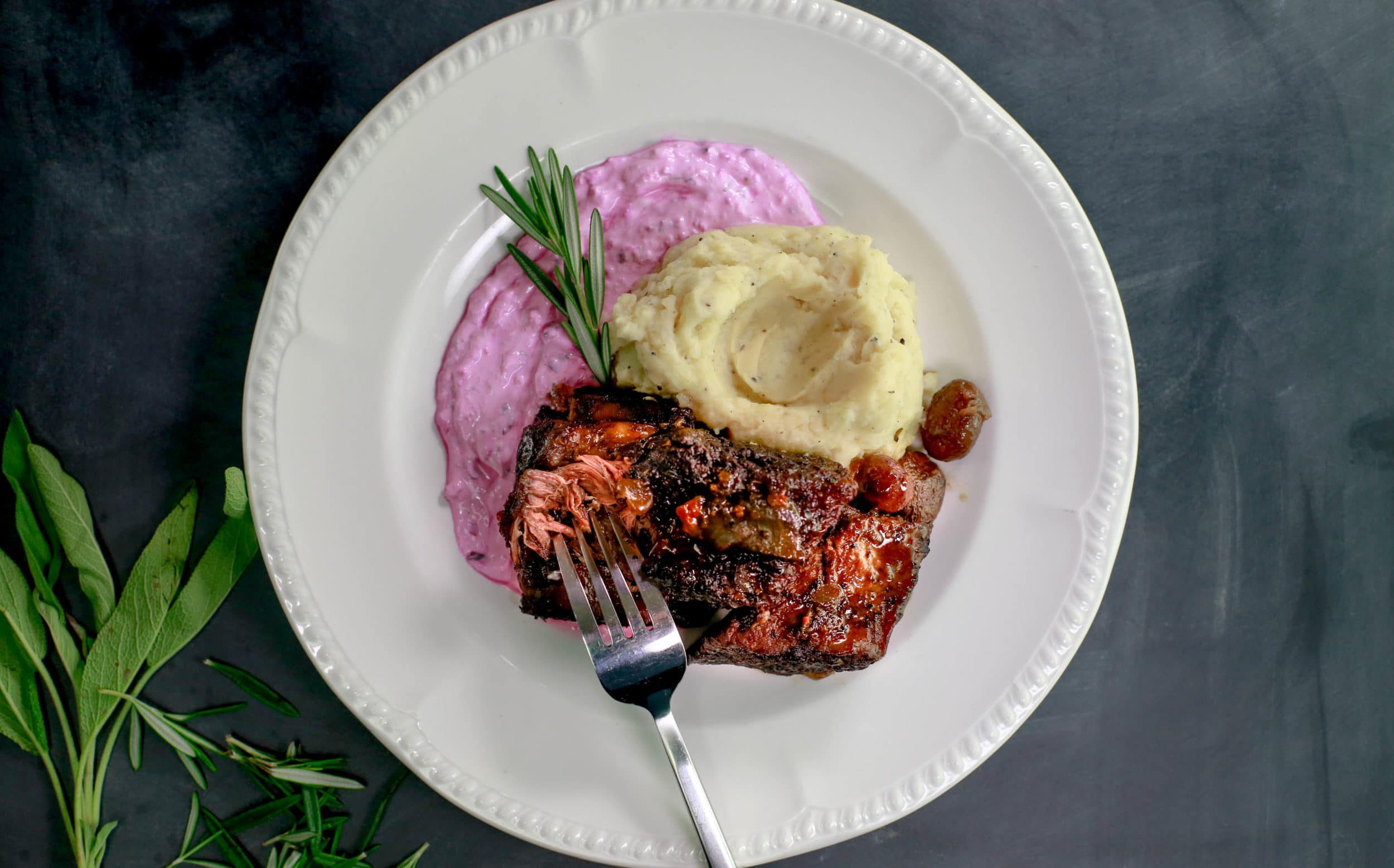 Sweet and Sour (‘Agrodolce’) Braised Beef Short Ribs with Pink...