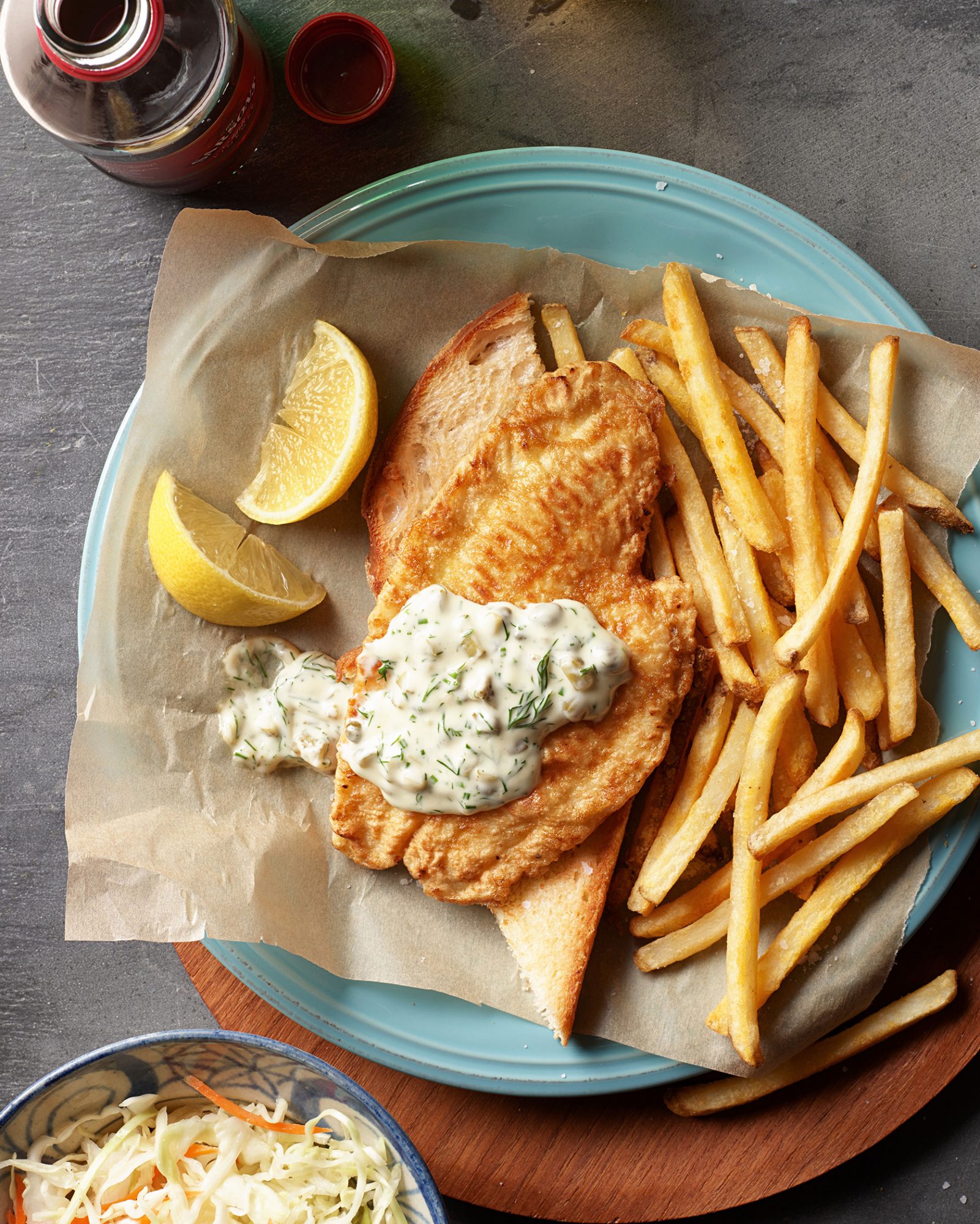 Fish Francese on Toast with Vegan Tartar Sauce