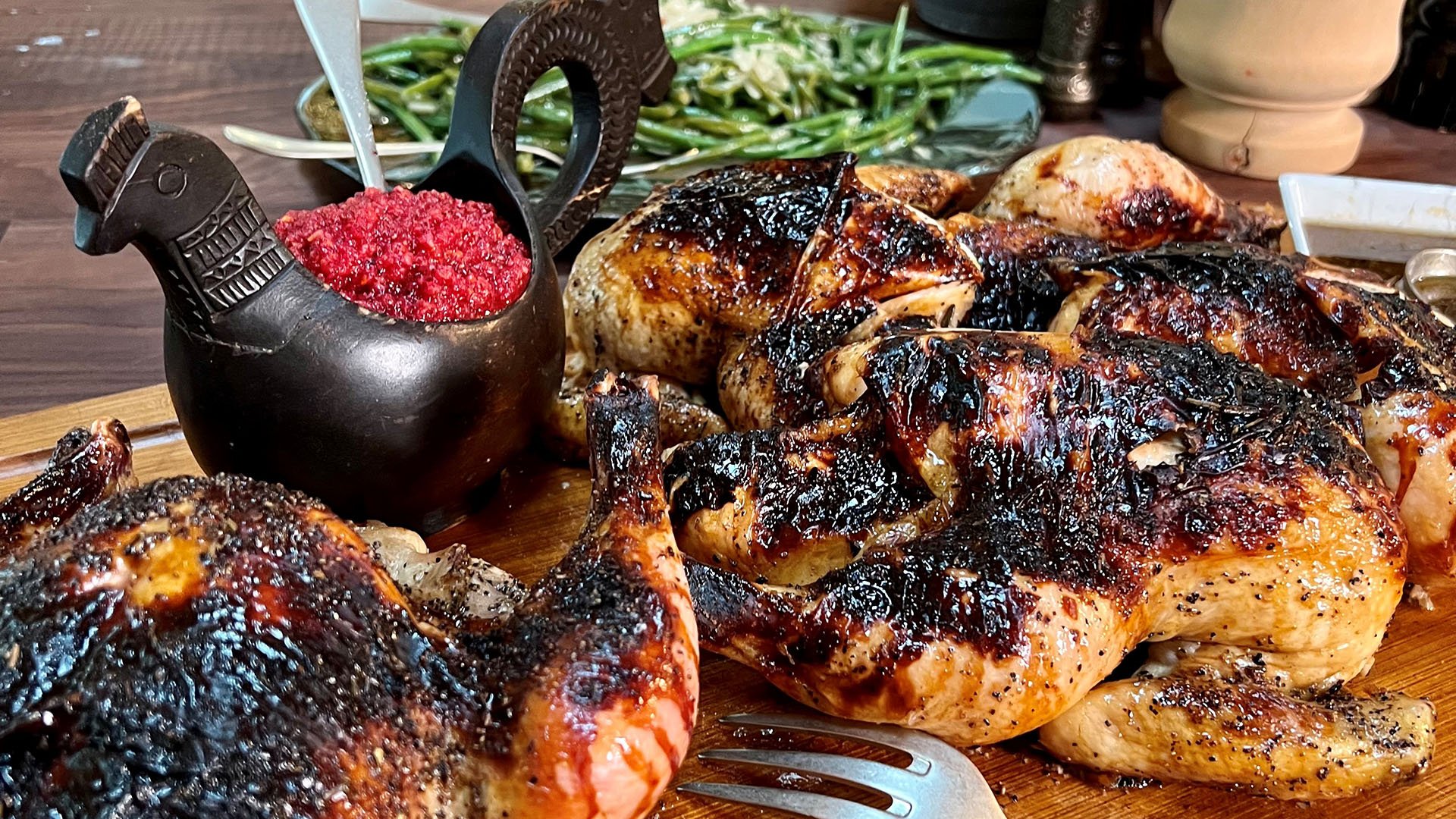 Honey-Glazed Roast Chicken with Rosemary and Raw Cranberry Sauce