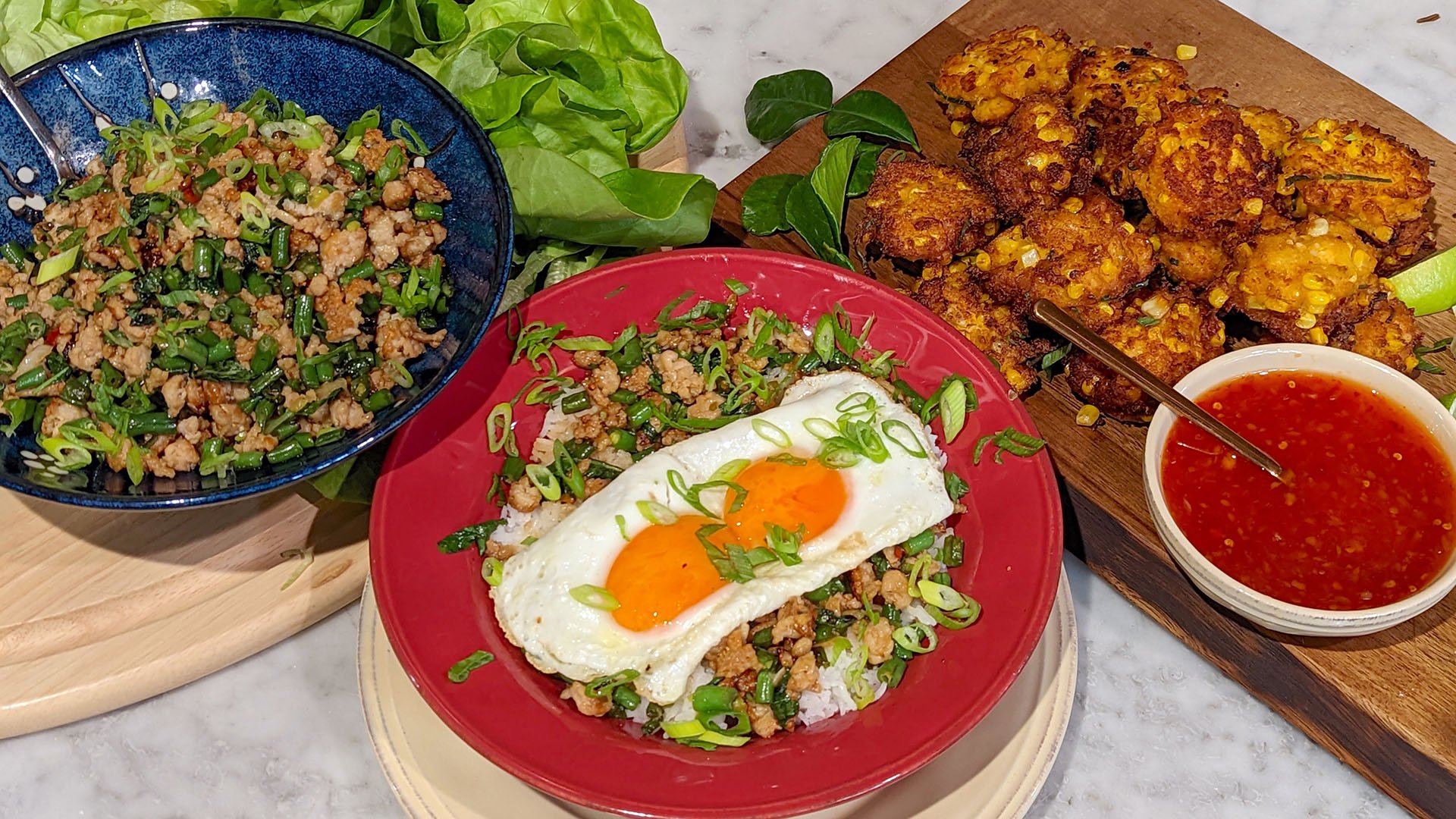 Snackable Supper: Corn Fritters with Thai Chili Sauce + Thai...